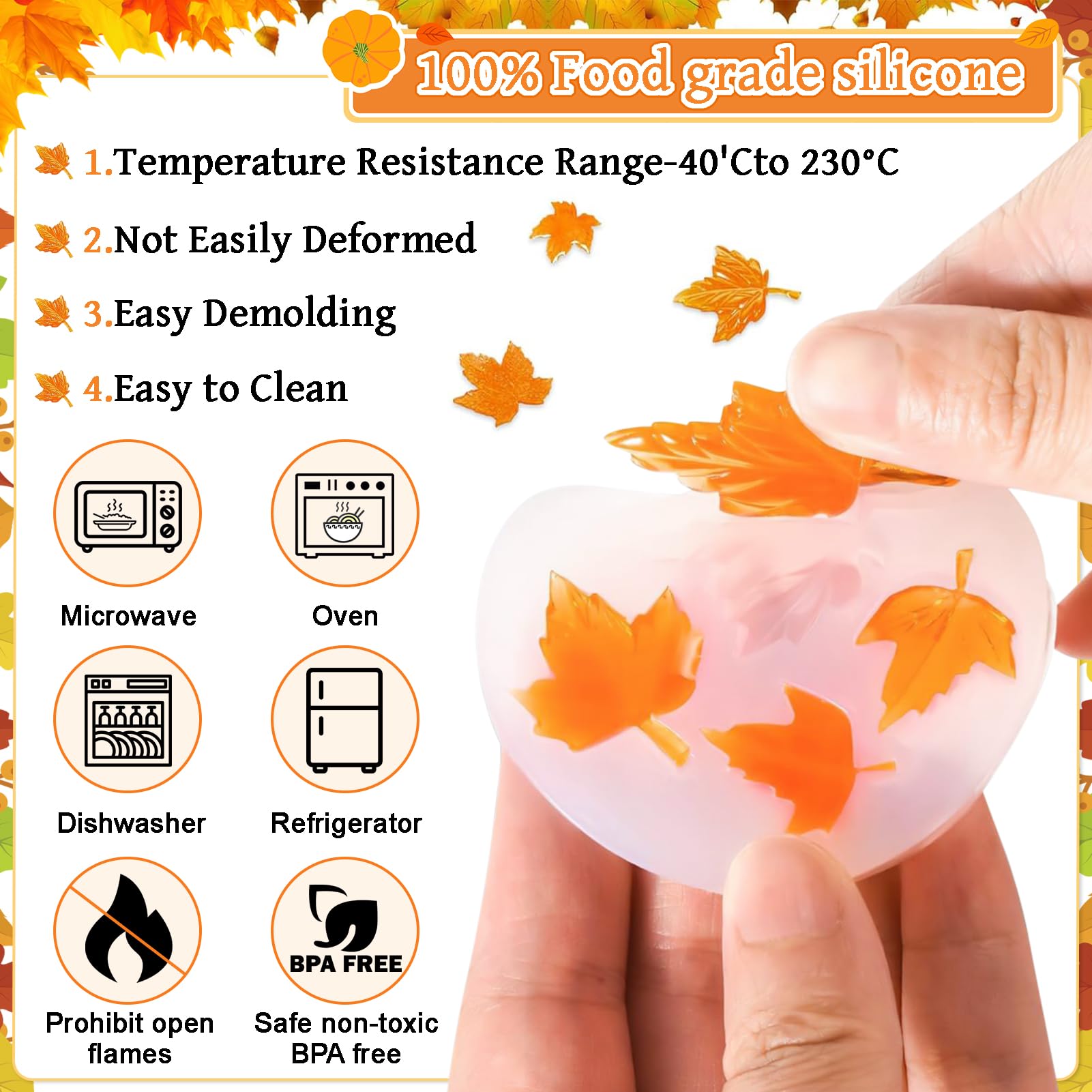 YGKYMVW 6x Siliconen Harsvormen – Pompoen & Esdoornblad, Herfstthema, Voor Halloween, Thanksgiving & DIY Decoratie