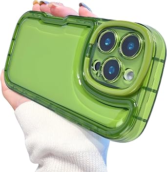 for iPhone 16 Pro Max Case Clear Kickstand Creative Protective Design Case Camera Holder for TPU Slim Shockproof Cool Phone Case for iPhone 16 Pro Max-Green