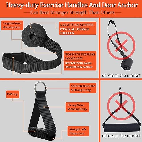 Miniatura 7 de Barra de resistencia desmontable con 3 bandas apilables y anclaje de puerta, kit de gimnasio en casa resistente de 500 libras, equipo de