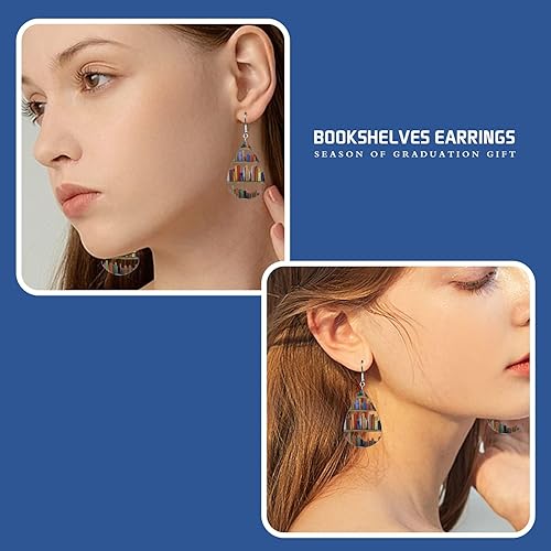 Miniatura 4 de Bookcase Earrings, Book Dangle Earrings for Women Book Lover, Bookshelves Earrings Acrylic (Teardrop)
