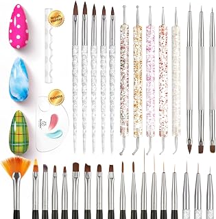 Beetles 31pcs Nail Art Brushes Set: Dotting Tools, Liner Pens, Dust Brush & Palette Holder for Beginner Manicure Designs