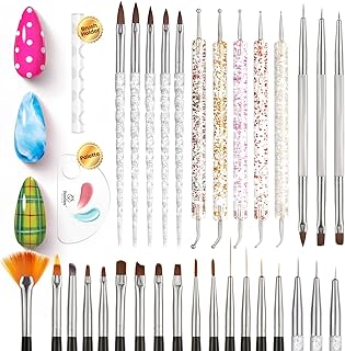 Beetles 31pcs Nail Art Brushes, Dotting Tools, Nail Art Pens, Dust Brush, Striping Liner Fingernail Drawing Pens with Palette Holder All in One for Starter Manicure Design Set
