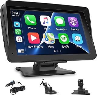Portable Car Stereo Wireless Apple CarPlay Android Auto Carplay Screen Bluetooth with 7 Inch Touchscreen Portable Car Radio with FM Transmitter Voice Control for Cars Trucks