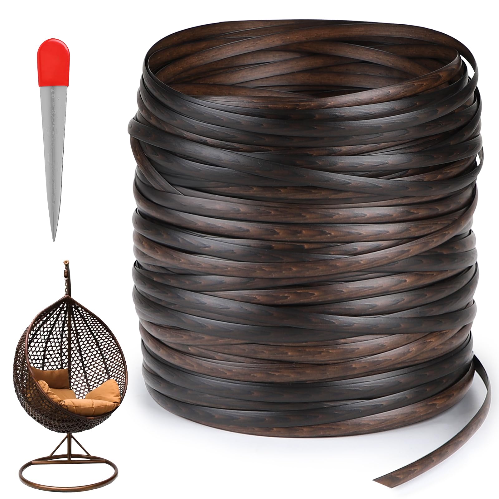 DBREAKS 65 m Rattan Intrecciato in Plastica, Rattan PE, Piatto, Strumento di Tessitura, per Riparazione di Mobili in Rattan da Esterno, Sedie in Rattan, Cesti da Tavolo (Caffè)