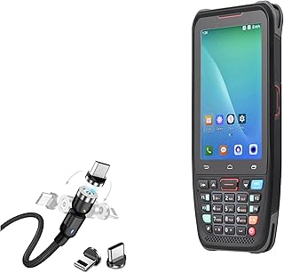 BoxWave Cable Compatible with Bisofice Barcode Scanner Support (4 in) - MagnetoSnap AllCharge Cable, Magnet Charging Cable USB Type-C Micro USB for Bisofice Barcode Scanner Support (4 in) - Jet Black