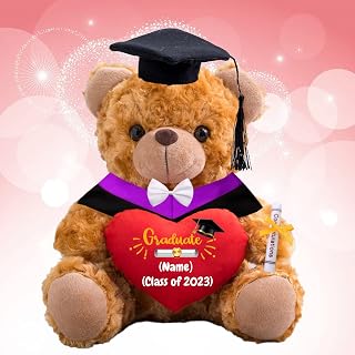 Graduation Gifts for Her Personalized Bear with Text, Brown Teddy Bear Stuffed Animal with Heart & Bow as Graduation Gifts for Him/Her 2023 High School/College/Masters Graduation Gifts (10 in-Text)