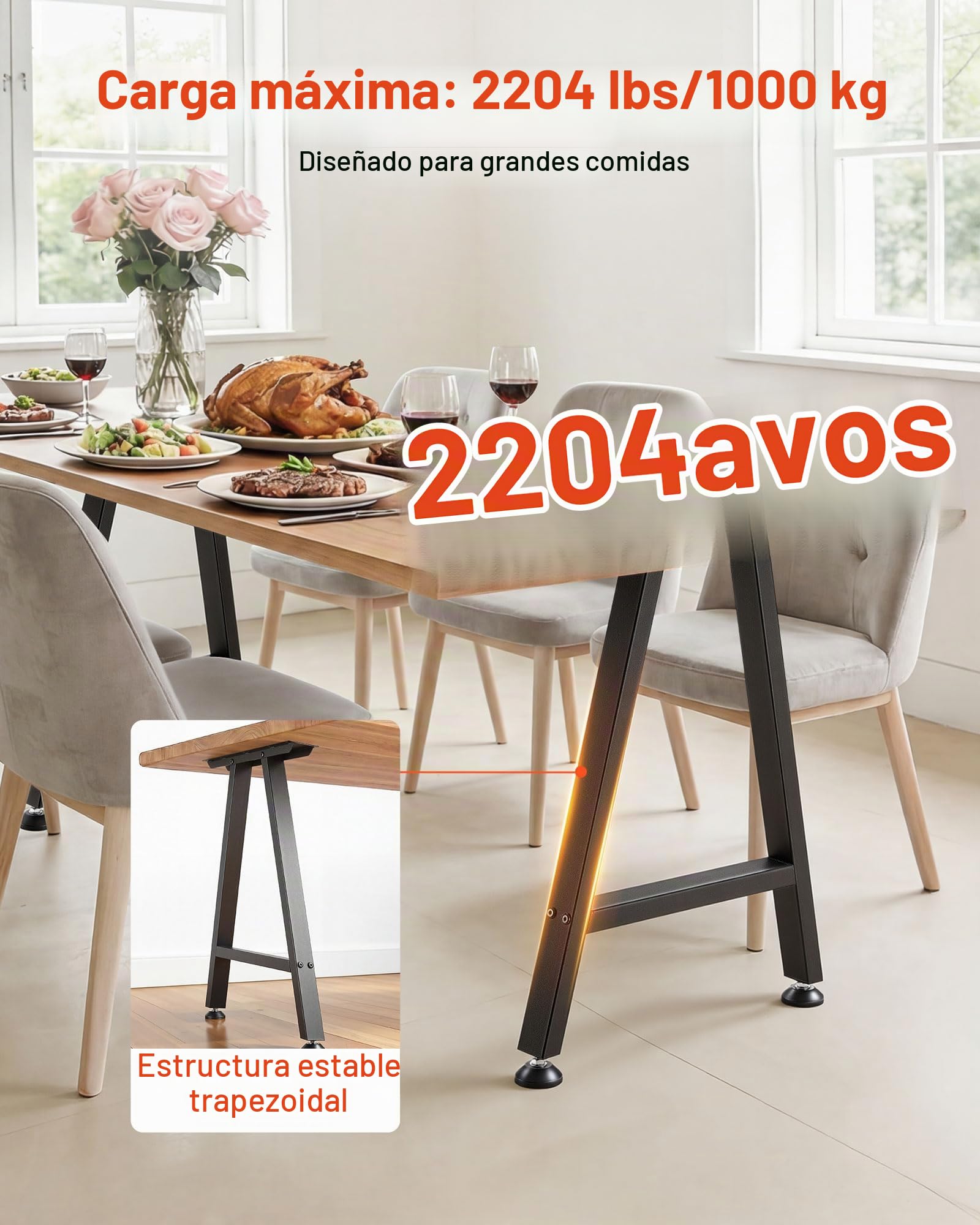 VEVOR Patas de Mesa en Forma de Trapecio, de Acero al Carbono, 750 x 550 mm, Capacidad Máxima 1000 kg, Juego de 2 Patas con Kit de Herrajes para Muebles, Escritorio, Mesa de Bar y Banco de Trabajo