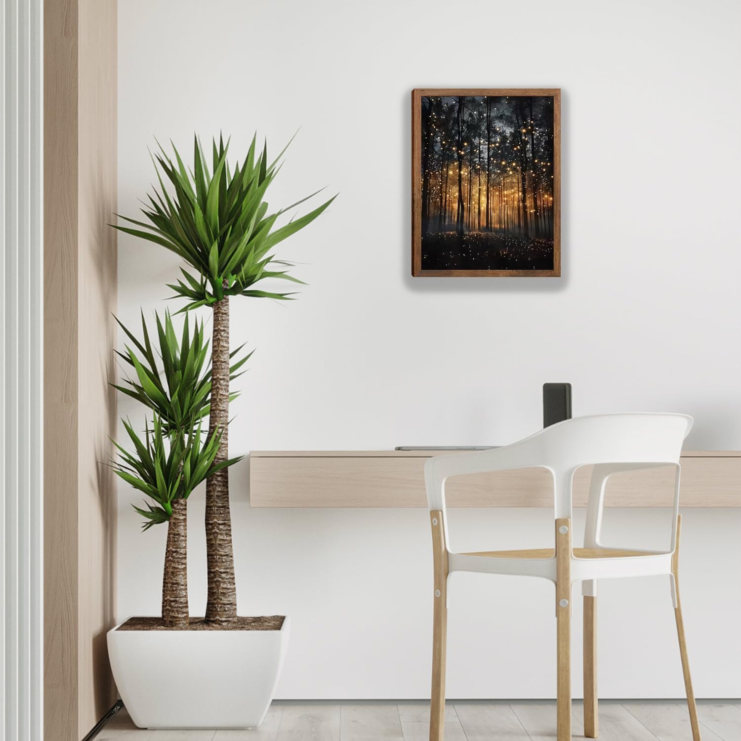 Enchanted Forest Firefly Canvas Wall Art, Dark ​Twilight Landscape Wall Decor, Rustic Botanical Nature Tree Art Prints for Bedroom Living Room Dining Room Office Decoration 8x10 inch Wood Framed image 4
