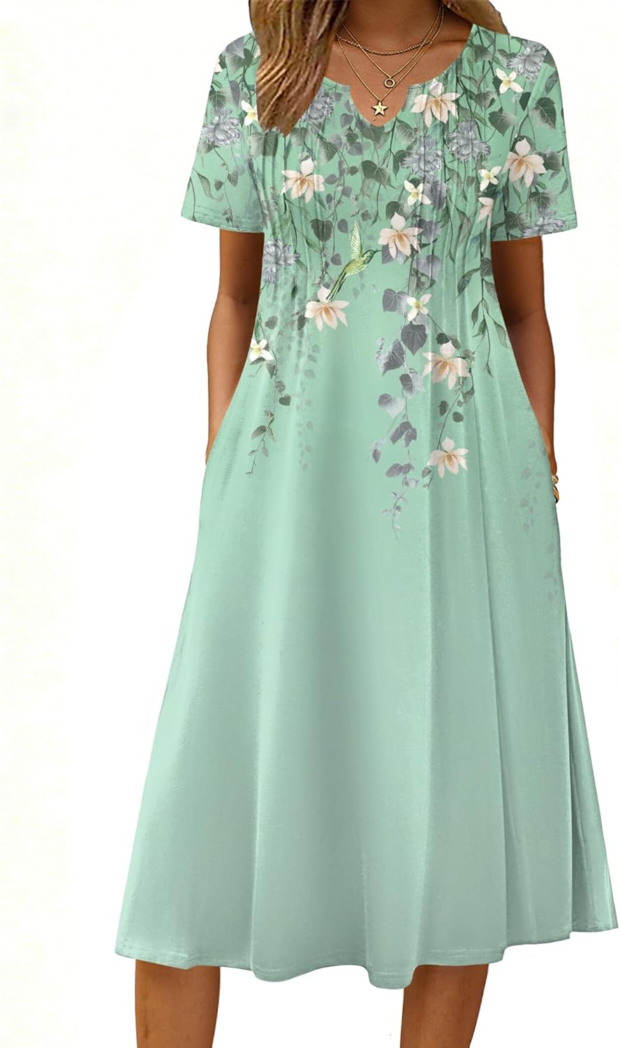 Zeagoo Summer Dresses for Women 2026 Casual Short Sleeve Aline Midi Dress with Pocket Flowy Pleated Tshirt Beach Sundress - Image 2