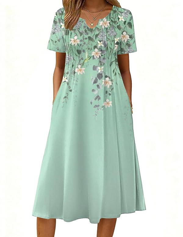 Zeagoo Midi Sundress Women Summer Casual Short Sleeve Floral A-Line Flowy Beach Vacation Tropical Boho with Pockets Loose Knee Length 2026 by Zeagoo - Used condition - US$29.68