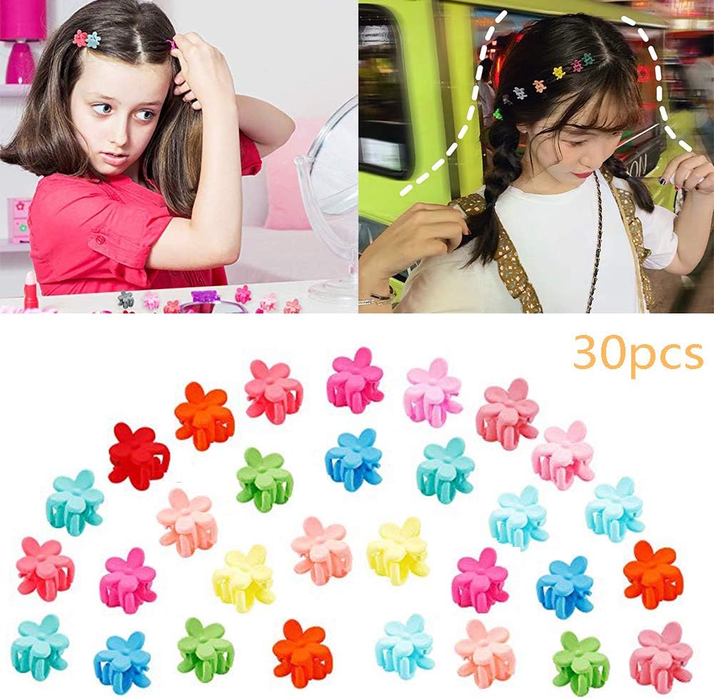 BREEZO 30 Pieces Mini Hair Claws, Colorful Hair Clips Flower Hair Pins Plastic Hair Barrettes, Fashion Hair Accessories for Toddlers Baby Girls Kids and Women