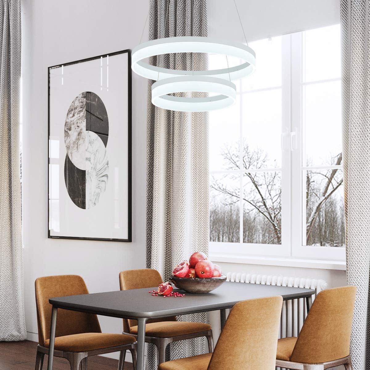 🛒 Crazy Deals ROYAL PEARL LED Pendant Light Dimmable 2 Ring Dining Room Modern Chandeliers Contemporary Pendant Lights Ceiling Living Room Light for Kitchen Bedroom Foyer Office,6000K Cool White 5400LM 60W