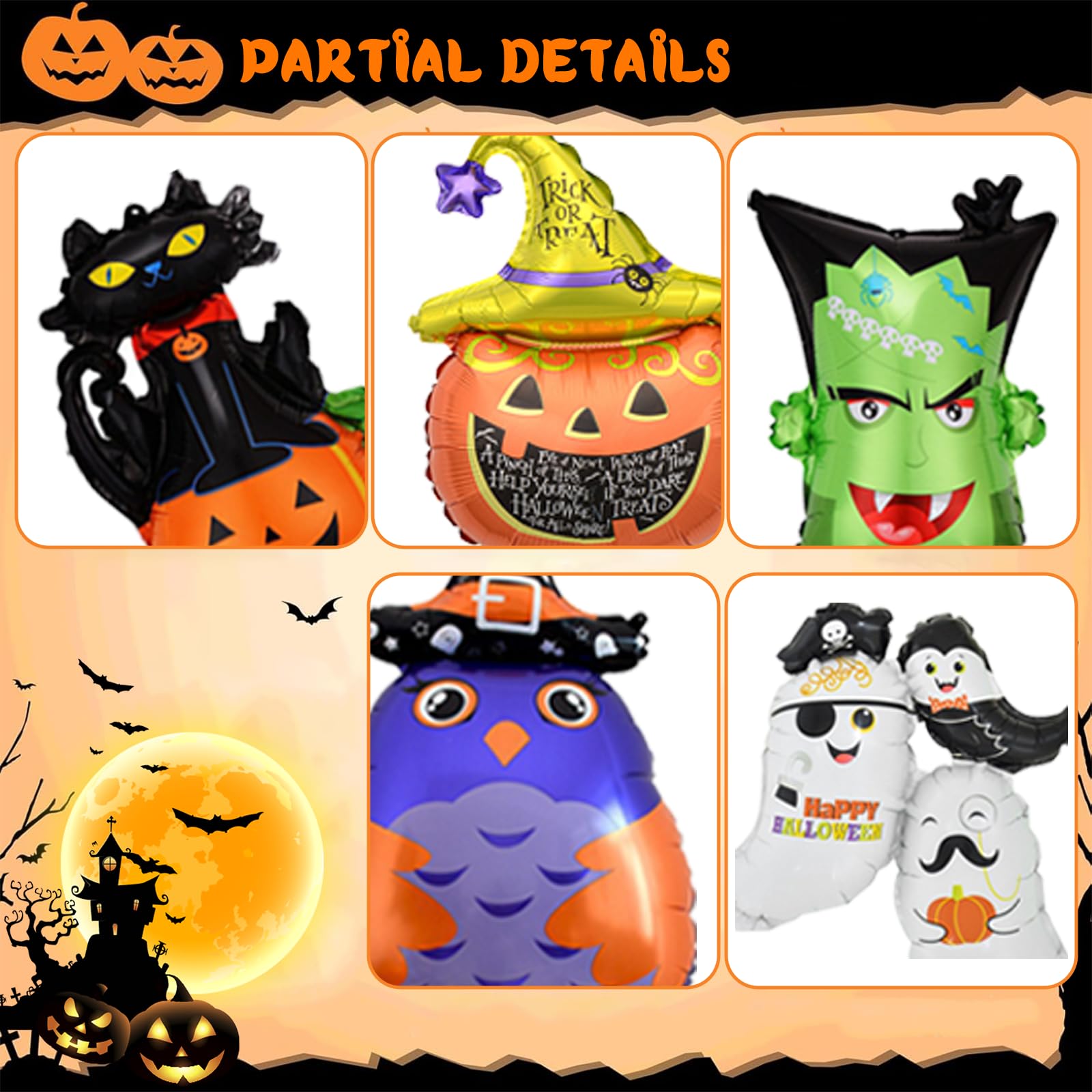 Palloncini Di Halloween, Palloncino In Film Di Alluminio Halloween Pipistrello, Scheletro Set Di Decorazioni Con Palloncini A Tema Halloween (34 Pezzi - Foto 3