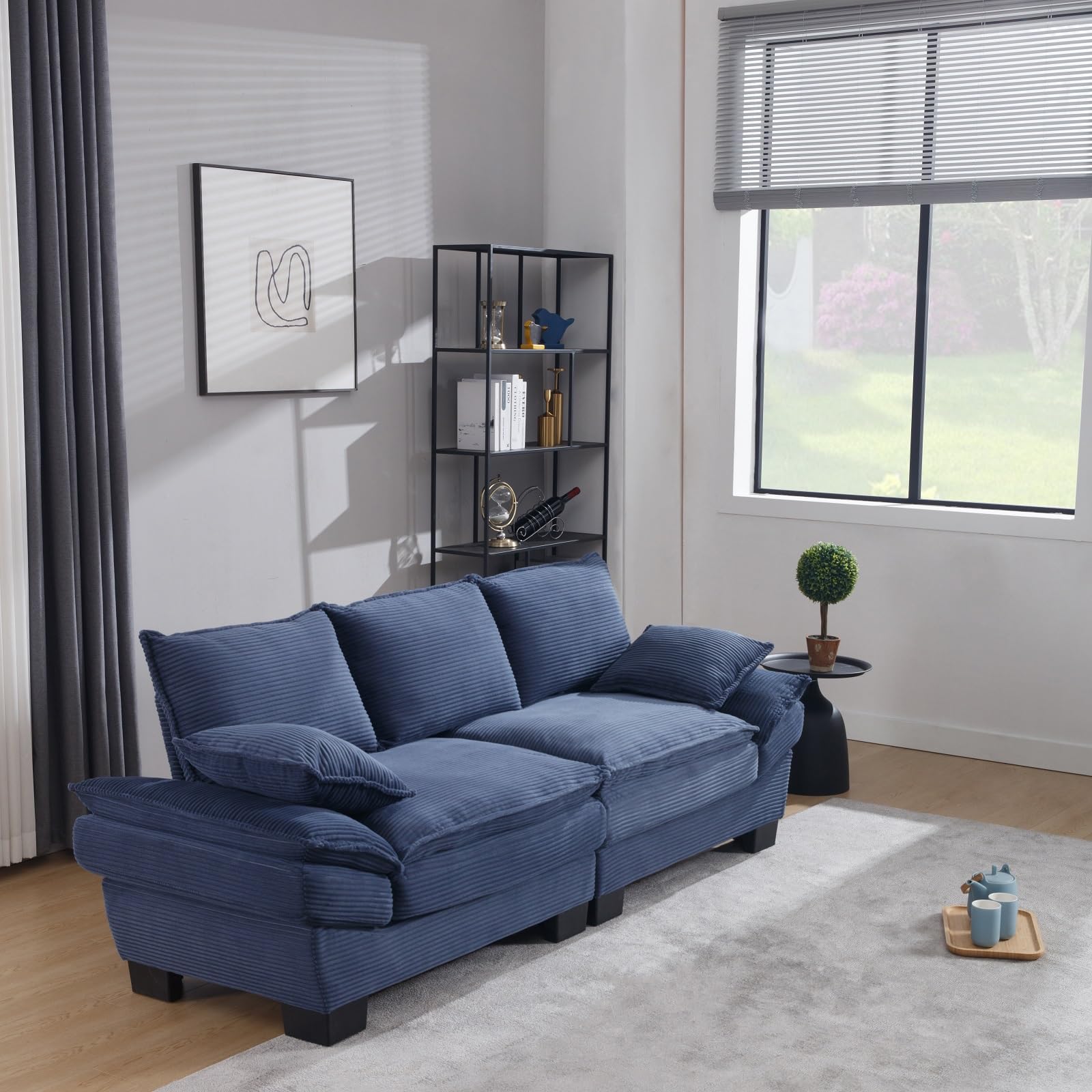 89.8”Cloud Couch Loveseat: Oversized Corduroy Sofa with Deep Seat, Sailboat Design & 2 Pillows – Modern Comfort for Living Room, Bedroom, Office