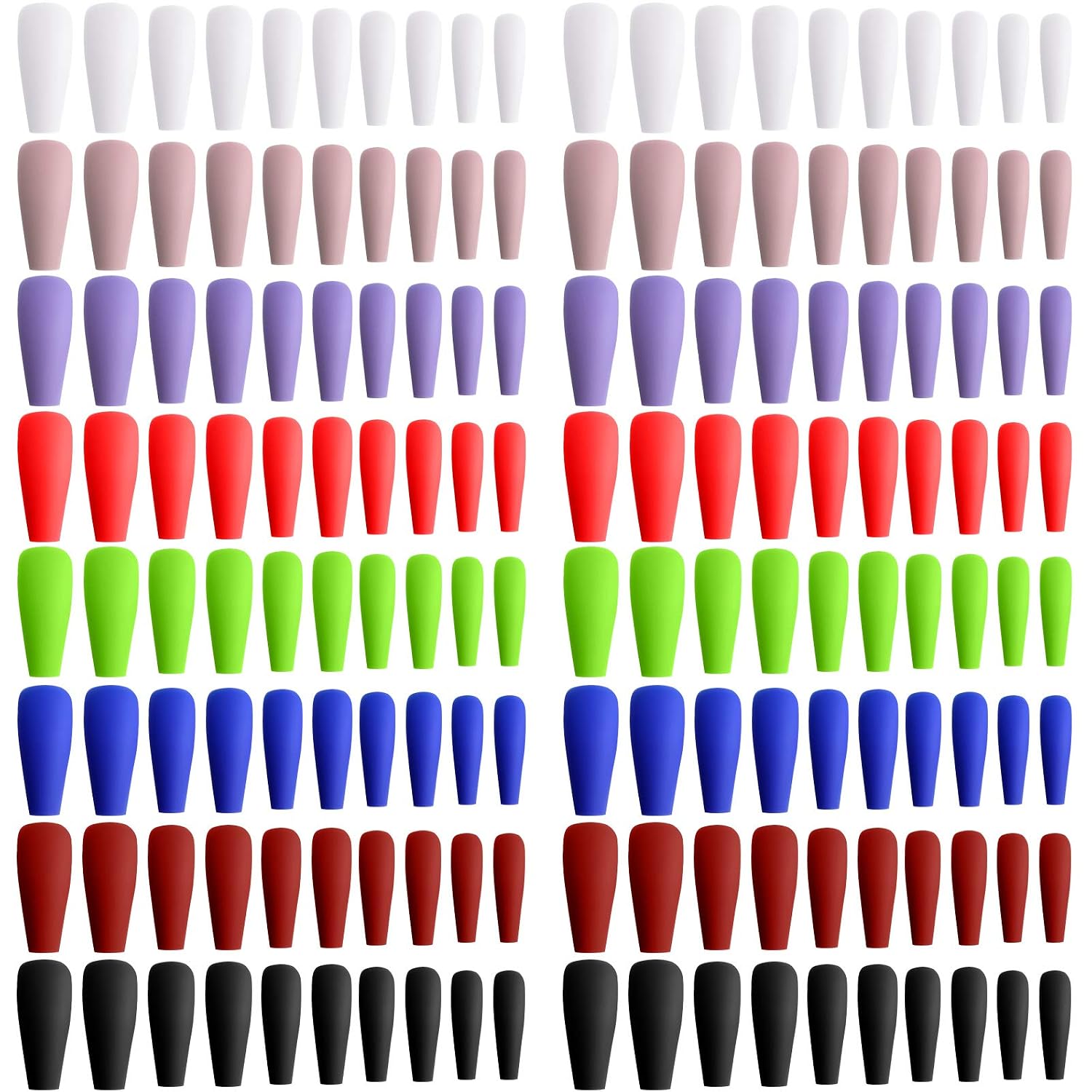 192 Pieces Coffin False Nails Extra Long Matte Fake Nails Long Artificial Nails Tip Ballerina ABS Press on Nails Full Cover Stick on Nails for Women Girls Nail Decoration (Classic Color)