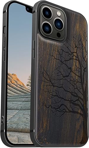 Carveit Funda magnética de madera para iPhone 13 Pro Max madera real dura y TPU suave a prueba de golpes, funda protectora híbrida única y elegante