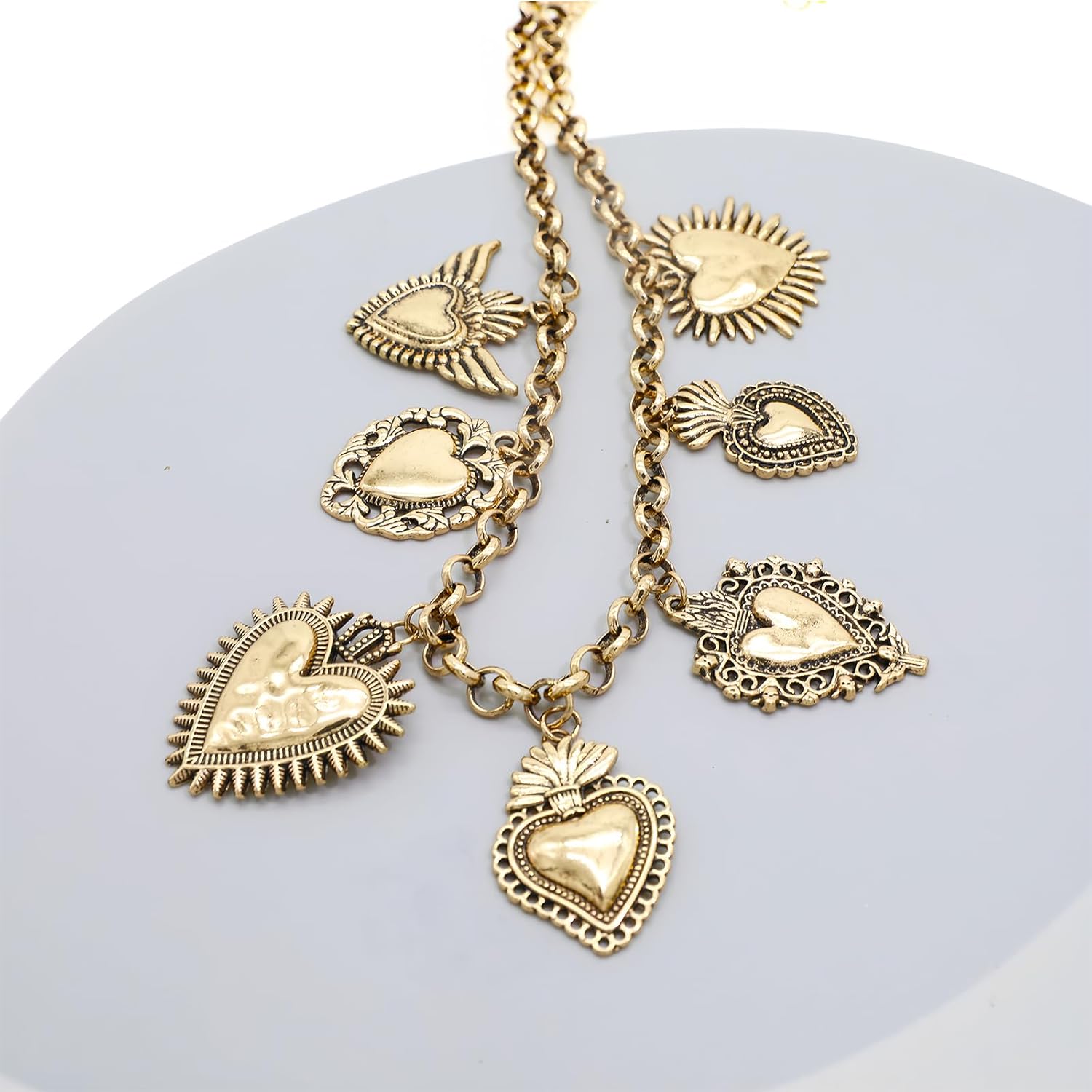 Chunky Heart Charm Necklace for Women 14K Gold Plated Paperclip Chain Statement Necklaces Sun Star Coins Sea shell Western Vintage Jewelry - Image 3