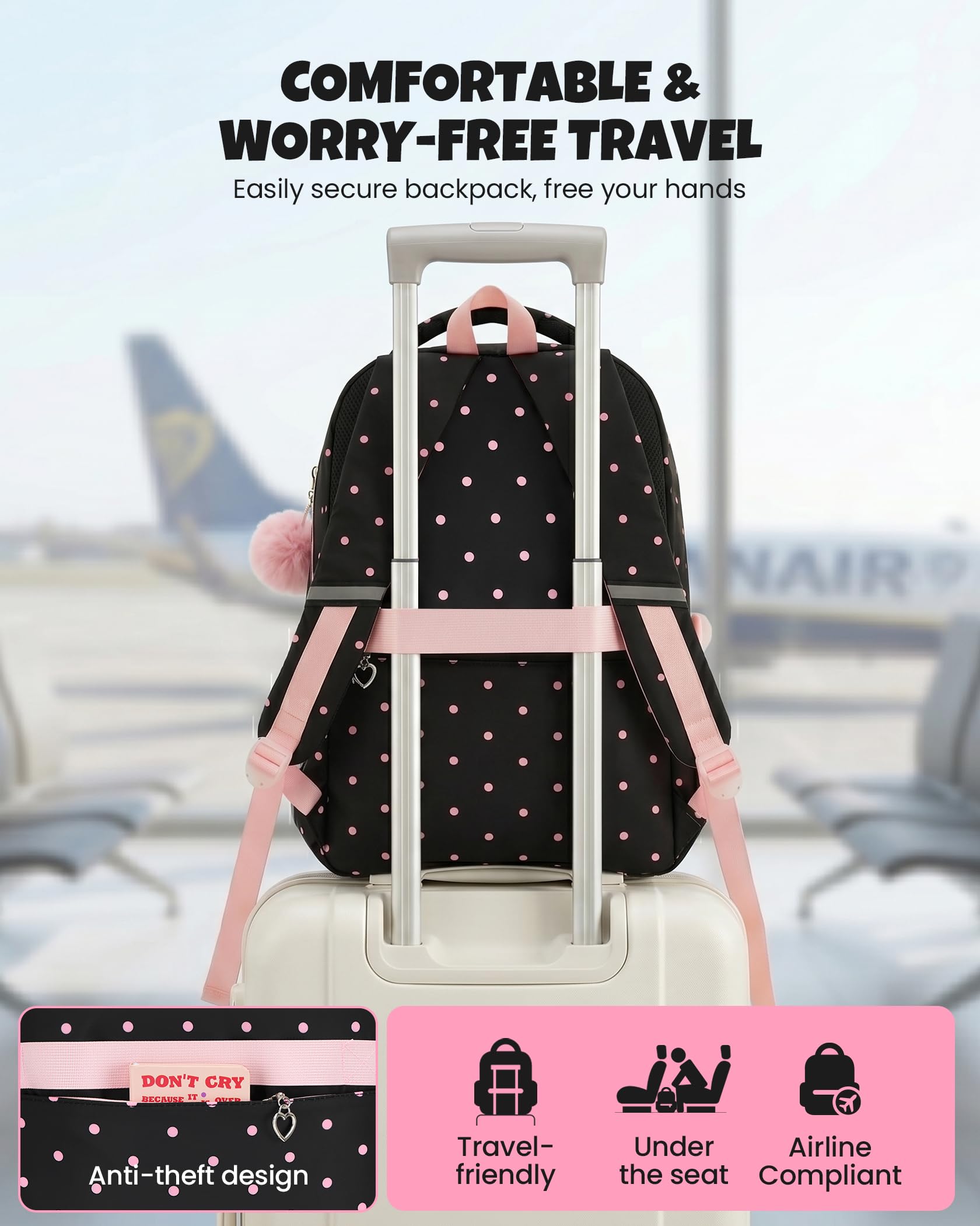 Amythe Mochila Escolar Niña 6-12 Años, 3 PIEZAS con Fiambrera y Estuche, Mochila Grande Impermeable y Antirrobo para Adolescentes con Tiras Reflectantes, Rosa