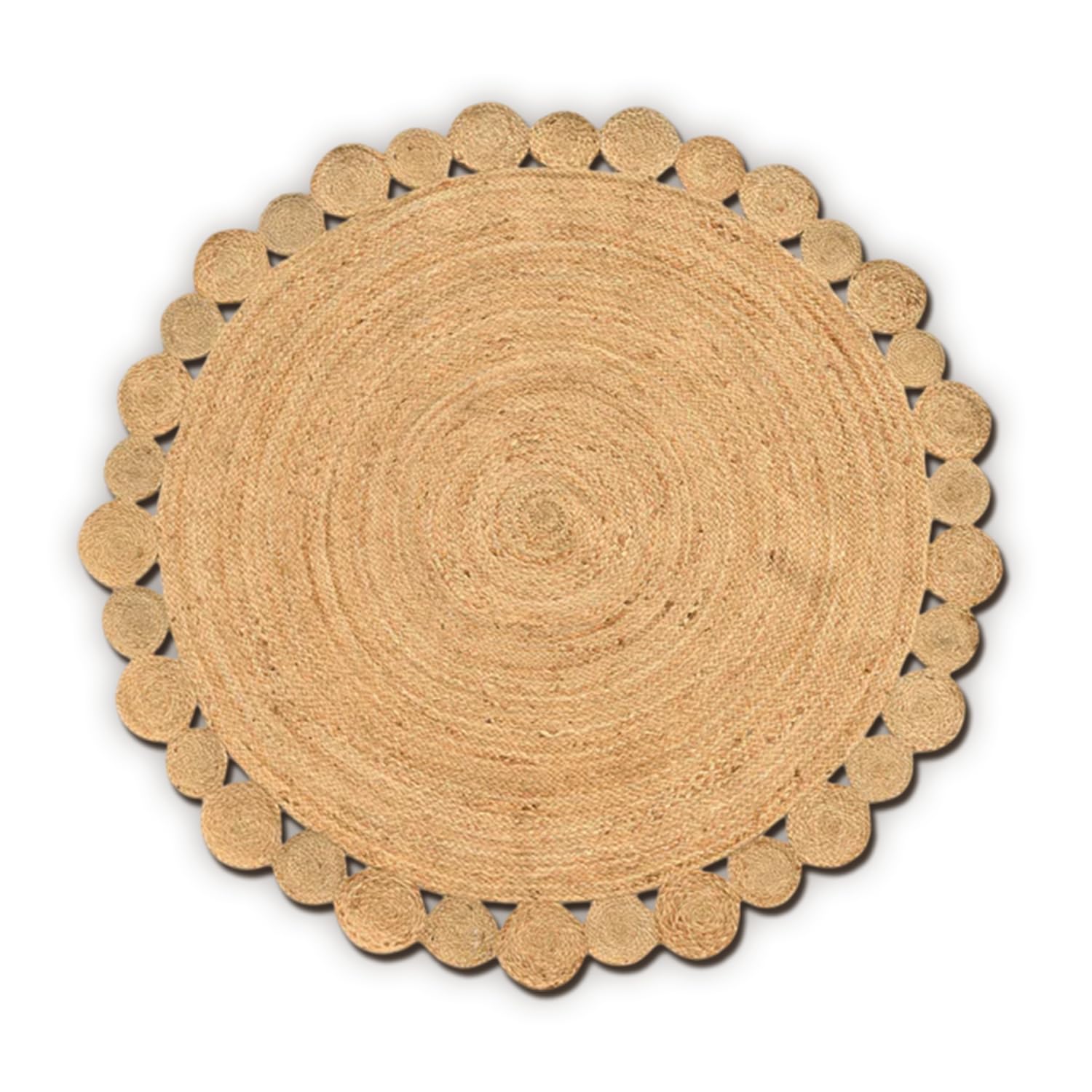HANIESTA Round Jute Rug Petal Loop, 100% Natural Jute, 200x200 cm, Handmade Woven Boho Rug for Living Room, Bedroom and Reading Corner โ image 1