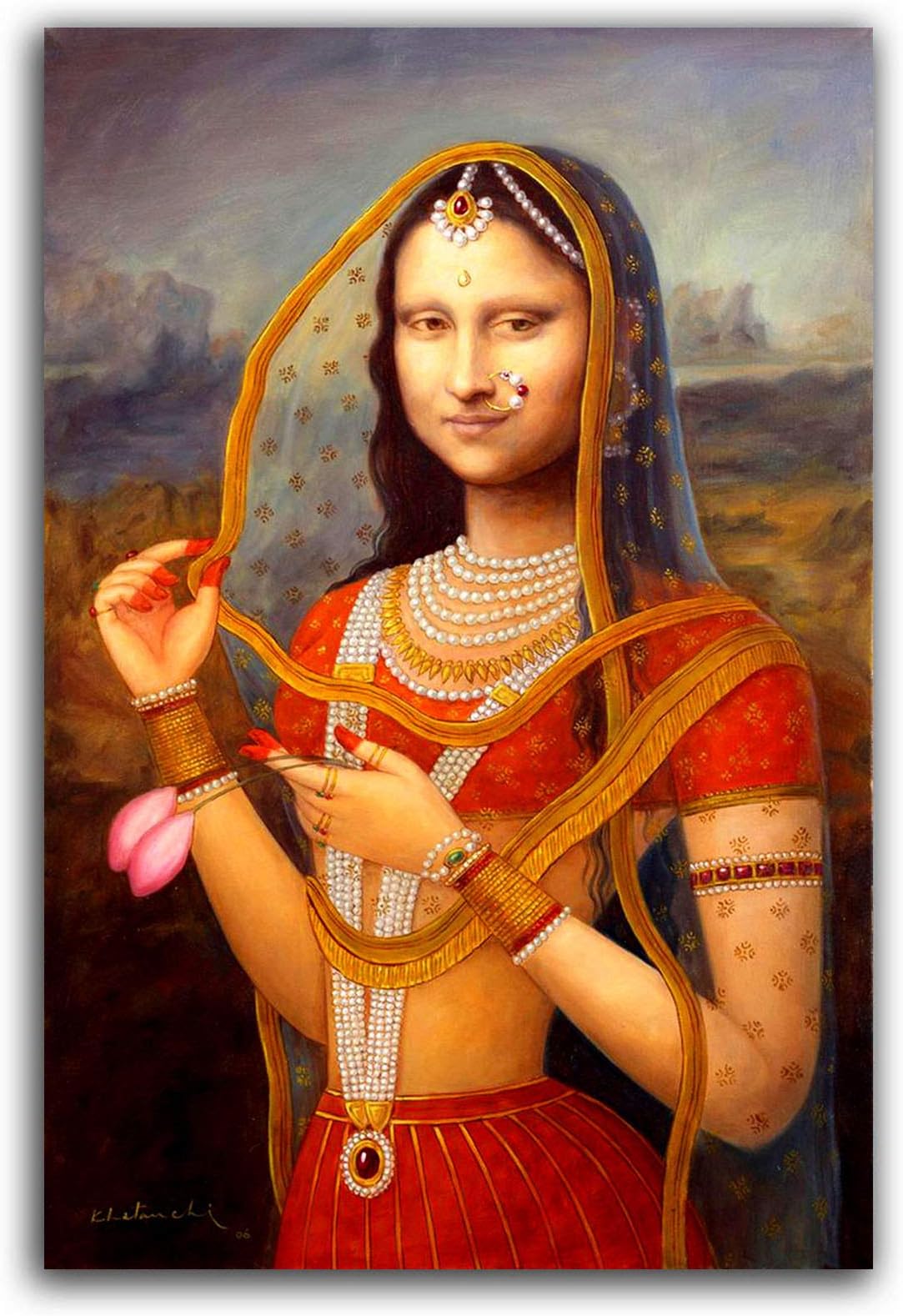 Tamatina Academic Art Canvas Painting | Indian Monalisa | Classic Indian Art Unframed Painting for Home décor|Size - 36X24 Inches.o41