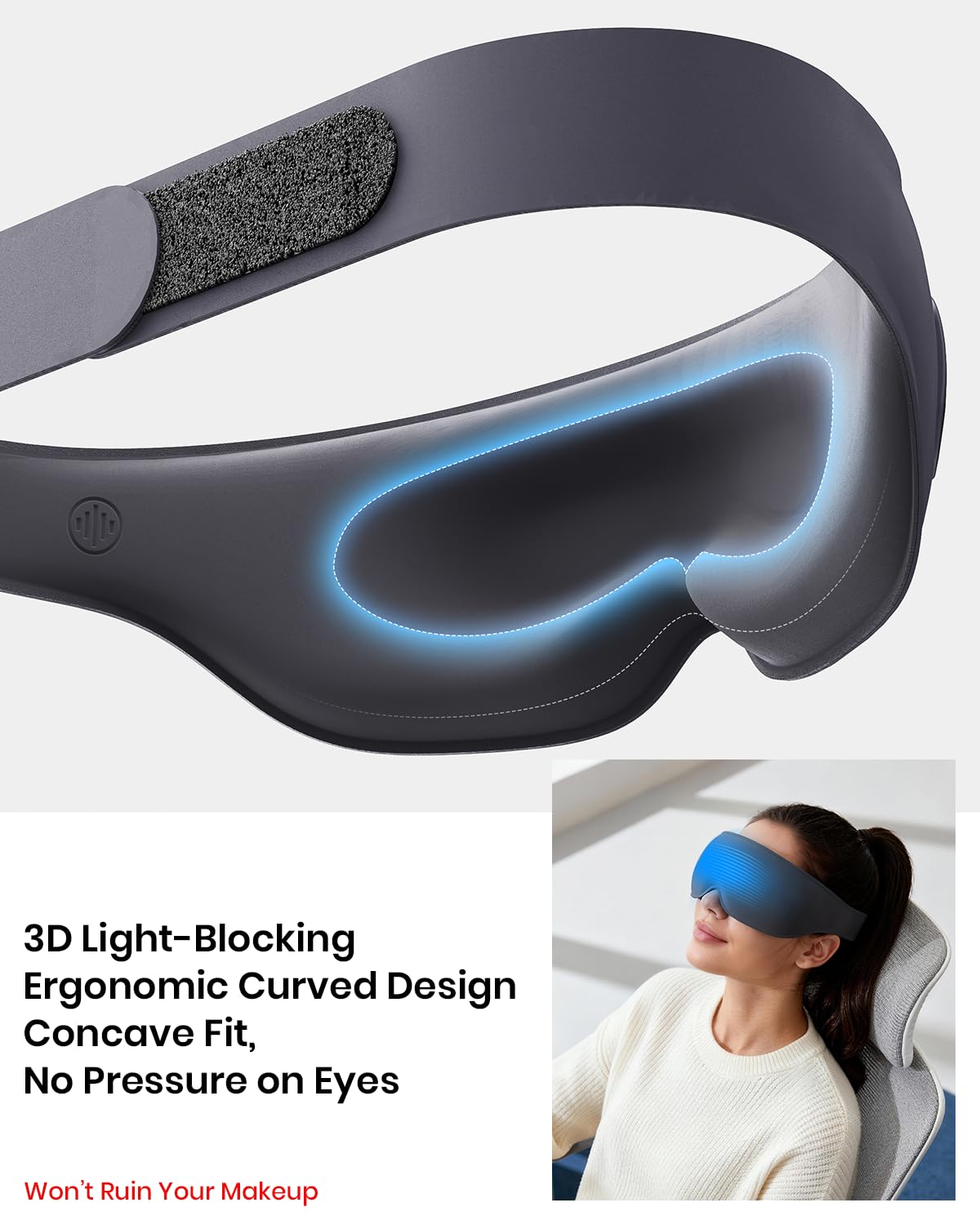 Maschera per gli occhi riscaldata, senza fili, elettrica, per alleviare gli occhi secchi, blocco della luce 3D, 3 livelli di calore, impacco caldo e cuscinetto riscaldante per gli occhi, maschera per