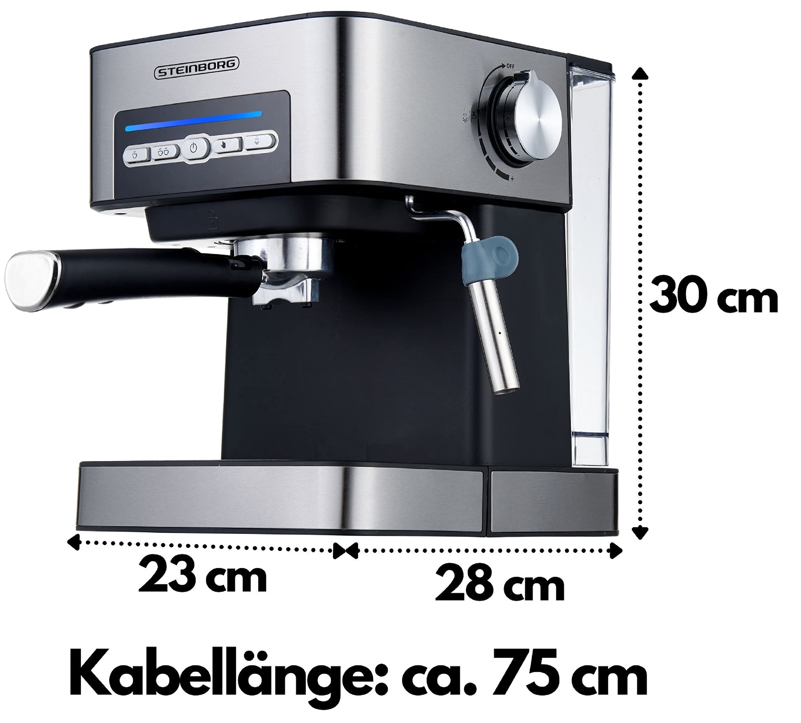Steinborg Espressomaschine Siebträgermaschine 15 Bar 1,6 Liter Wassertank Milchaufschäumer