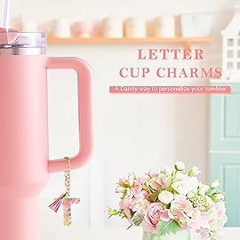 Letter Charm Accessories for Stanley Cup 1 PCS Cute Initial Keychain Handle Charm for Stanley Tumbler for Women Pink Letter T