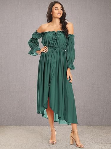 Miniatura 6 de Anna-Kaci - Vestido de campesina renacentista de manga larga para mujer, estilo bohemio, casual, con hombros descubiertos