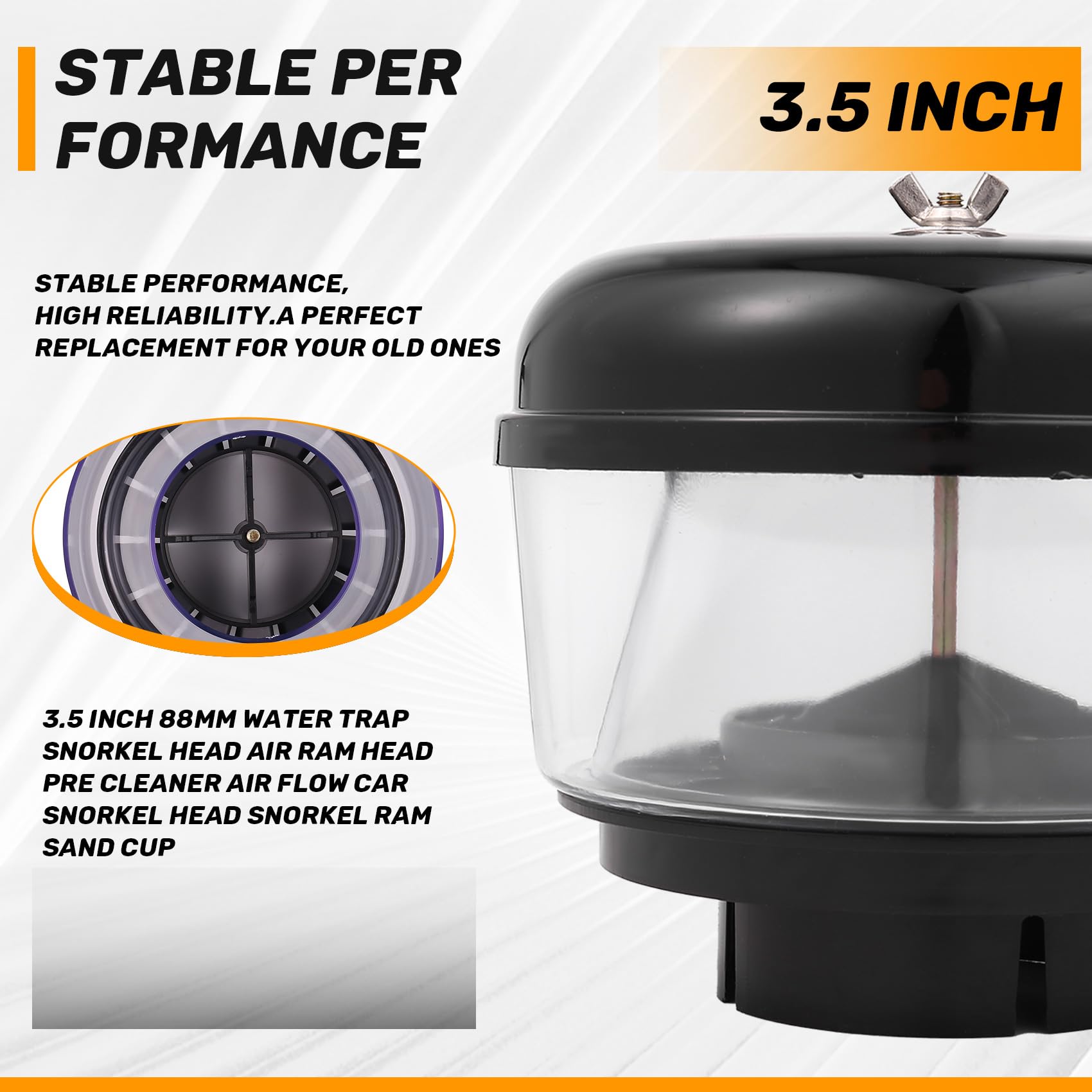 3.5 Pulgadas 88Mm Trampa de Agua Cabeza de Snorkel Cabeza de Ram de Aire Prefiltro de Flujo de Aire Cabeza de Snorkel de Coche Copa de de Ram de Snorkel para Nissans
