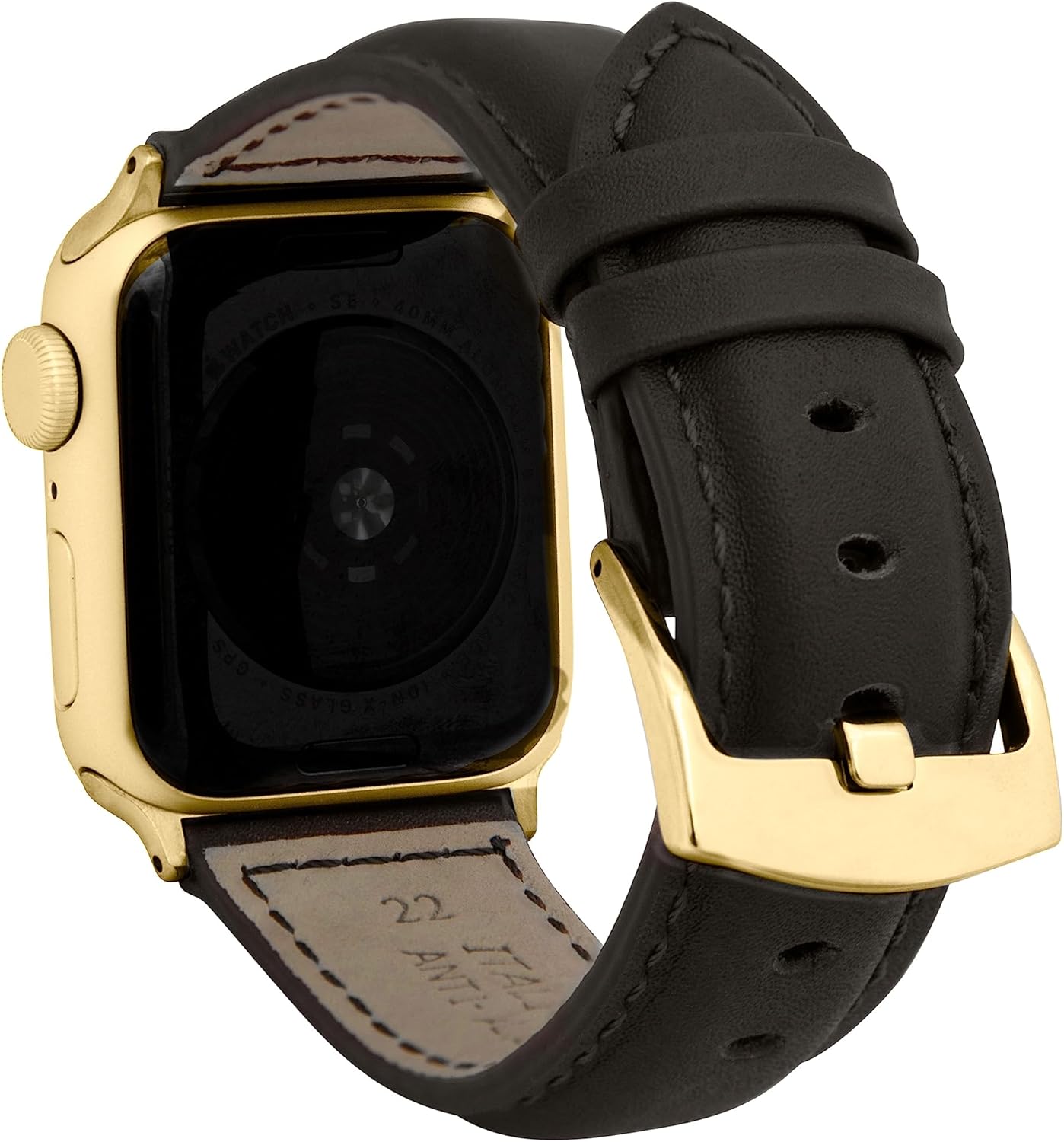 Bandini Mens Classic Leather Band for Apple Watch Band 46mm 45mm 42mm 44mm 41mm 40mm 38mm 49mm & Ultra 1 & 2, fits Apple Watch Series 11 10 9 8 7 6 5 4 3 SE, Extra Long XL, Brown/Gold