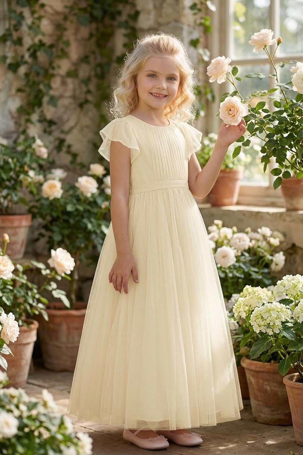 Tulle Flower Girl Dresses for Wedding Round Neck A-Line Girls First Communion Dresses for Girl Formal Pageant Dress