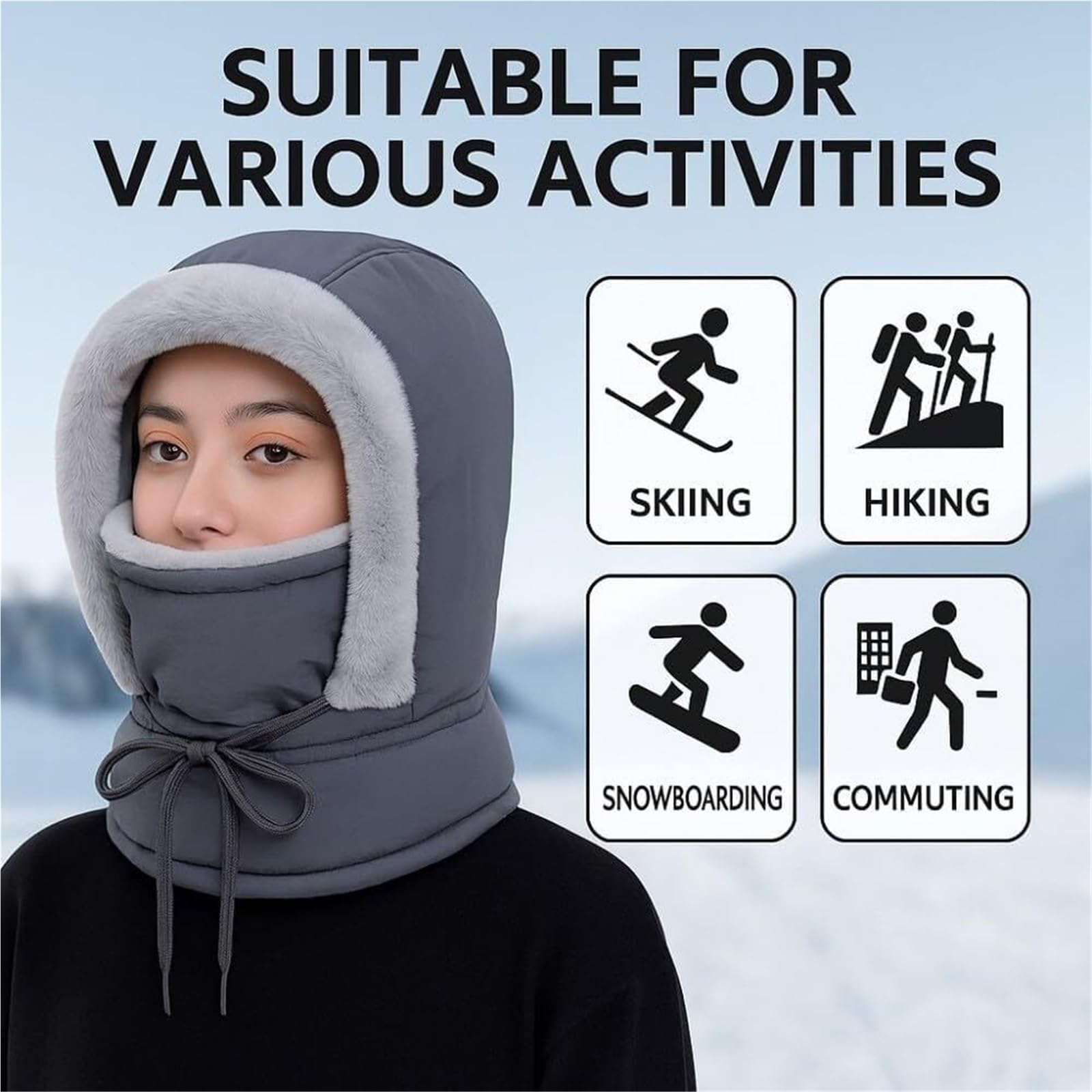Gorro térmico Grueso con Forro de Felpa y mascarilla, Gorro Invierno una Pieza, cálido Resistente al Viento, pasamontañas esquí Polar 3 en 1(Khaki)