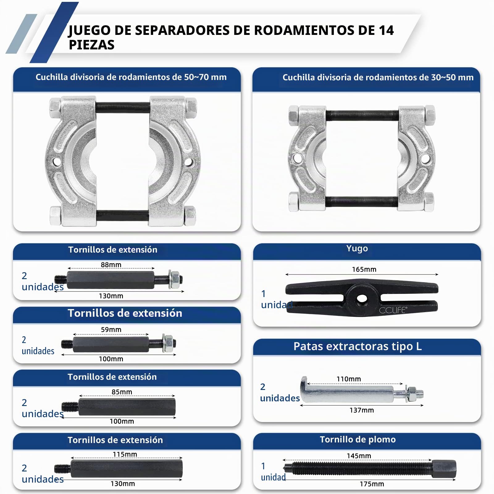 CCLIFE 14 Piezas Juego de Extractor de Rodamientos Guillotina Extractor de Cojinete Extractor Polea con Garras Interior Exterior