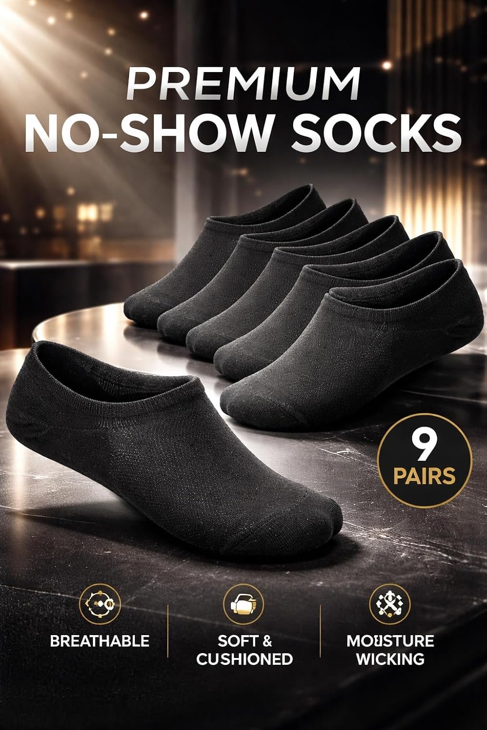 9 Pairs No Show Socks Men Thin Low Cut Non Slip Invisible Socks