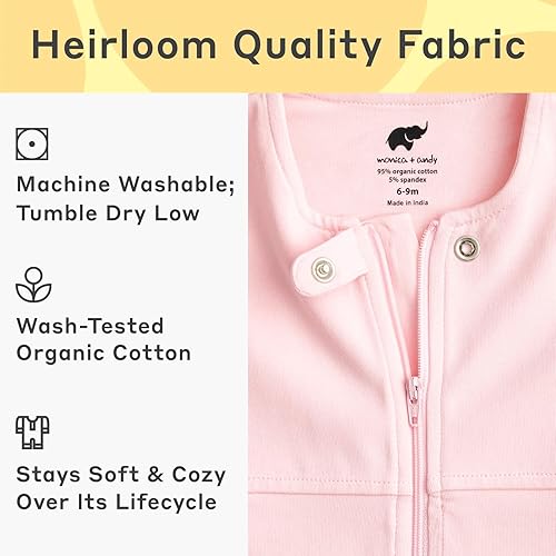 Miniatura 3 de MONICA + ANDY Arms Out - Saco de dormir para bebé, saco de dormir rosa para niños y niñas (6 a 9 meses), 95% algodón orgánico + 5% elastano, manta
