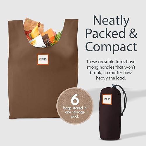 Miniatura 2 de Bolsas de compras reutilizables, juego de 6 bolsas de comestibles lavables en un paquete compacto, nailon resistente duradero y colorido grande,