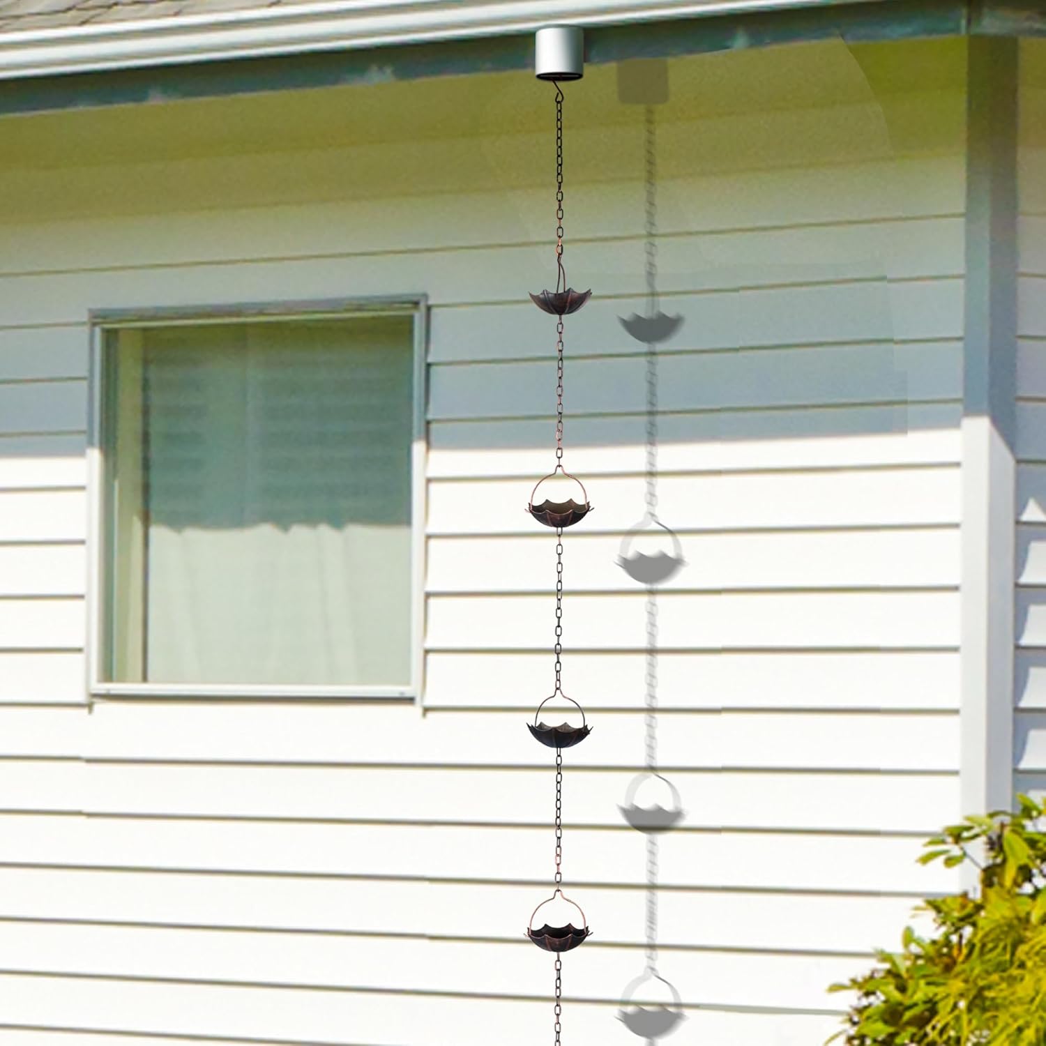 Invech Adjustable Rain Chains for Gutters, 12.5FT Outside Rain Chains with 12 Cups, Umbrella Shaped Rain Catcher Chain with Bell for Eaves Drainage, Replacement for Downpout