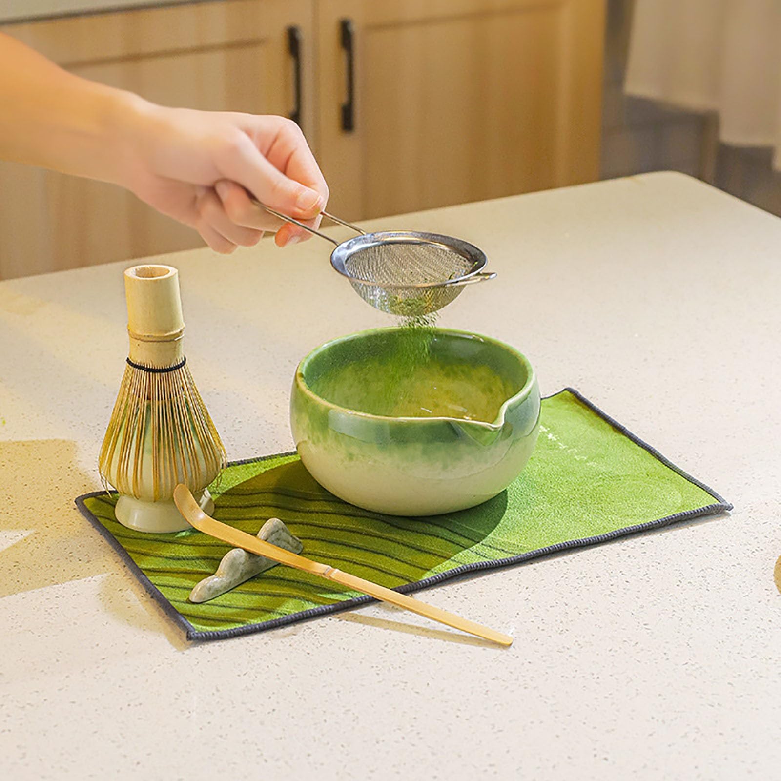 Juego de batidor de matcha de alta calidad, batidor tradicional de bambú, cuchara de té Chashaku, cuchara de té, cuenco y tamiz para una auténtica preparación japonesa de matcha