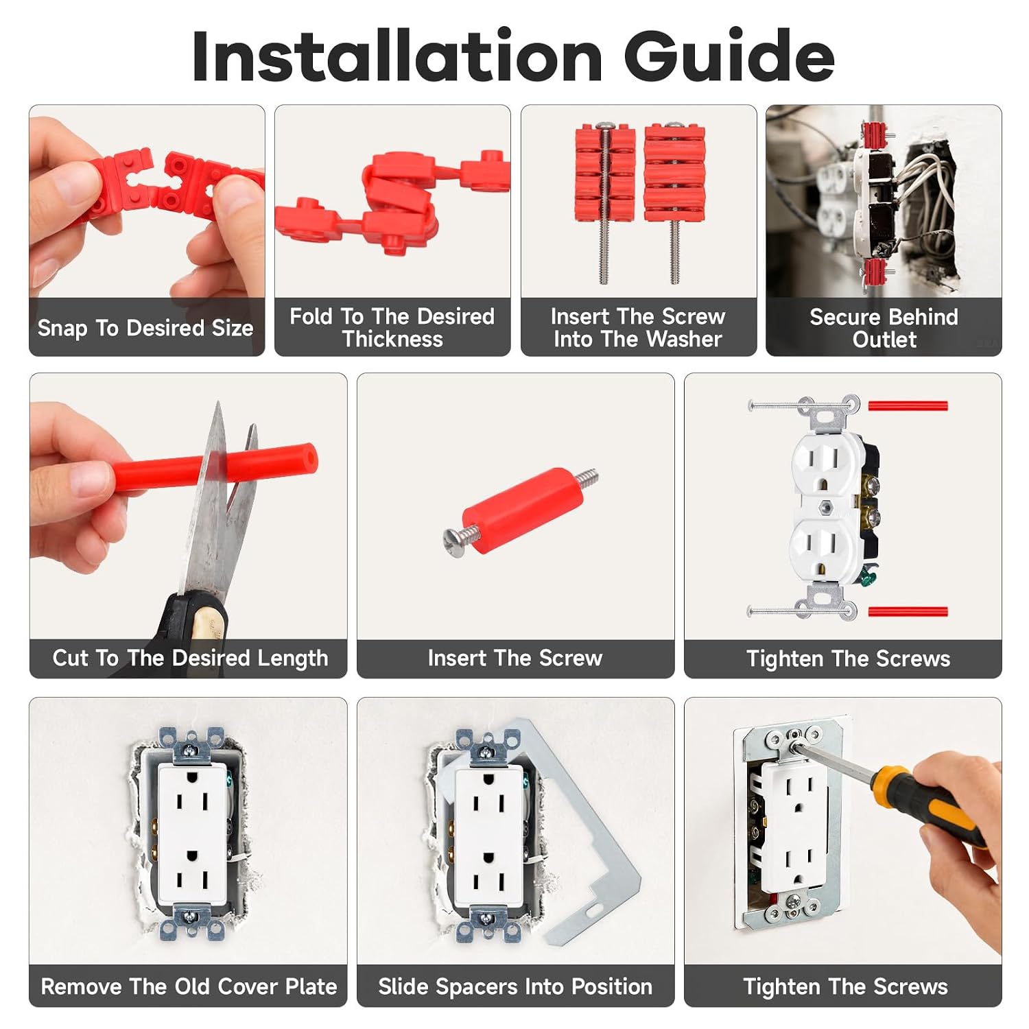 60Pcs Electrical Outlet Spacer Kit Stackable Leveling Shims Screws for Wall