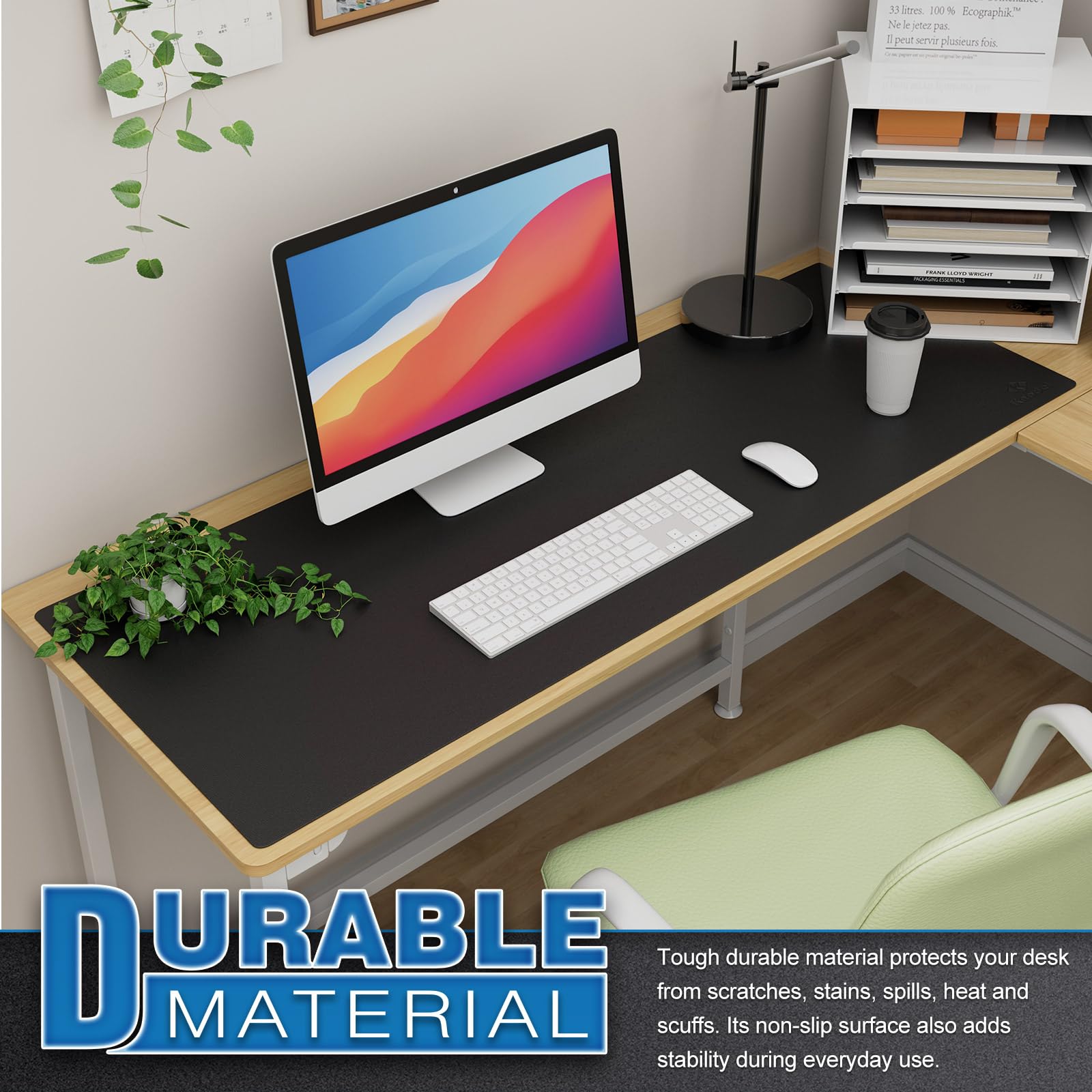 K KNODEL Tappetino Scrivania, Sottomano Scrivania, 120cm x 43cm in Similpelle PVC, Tappetino per Laptop, Copri Scrivania, Doppia Facciata (Nero)