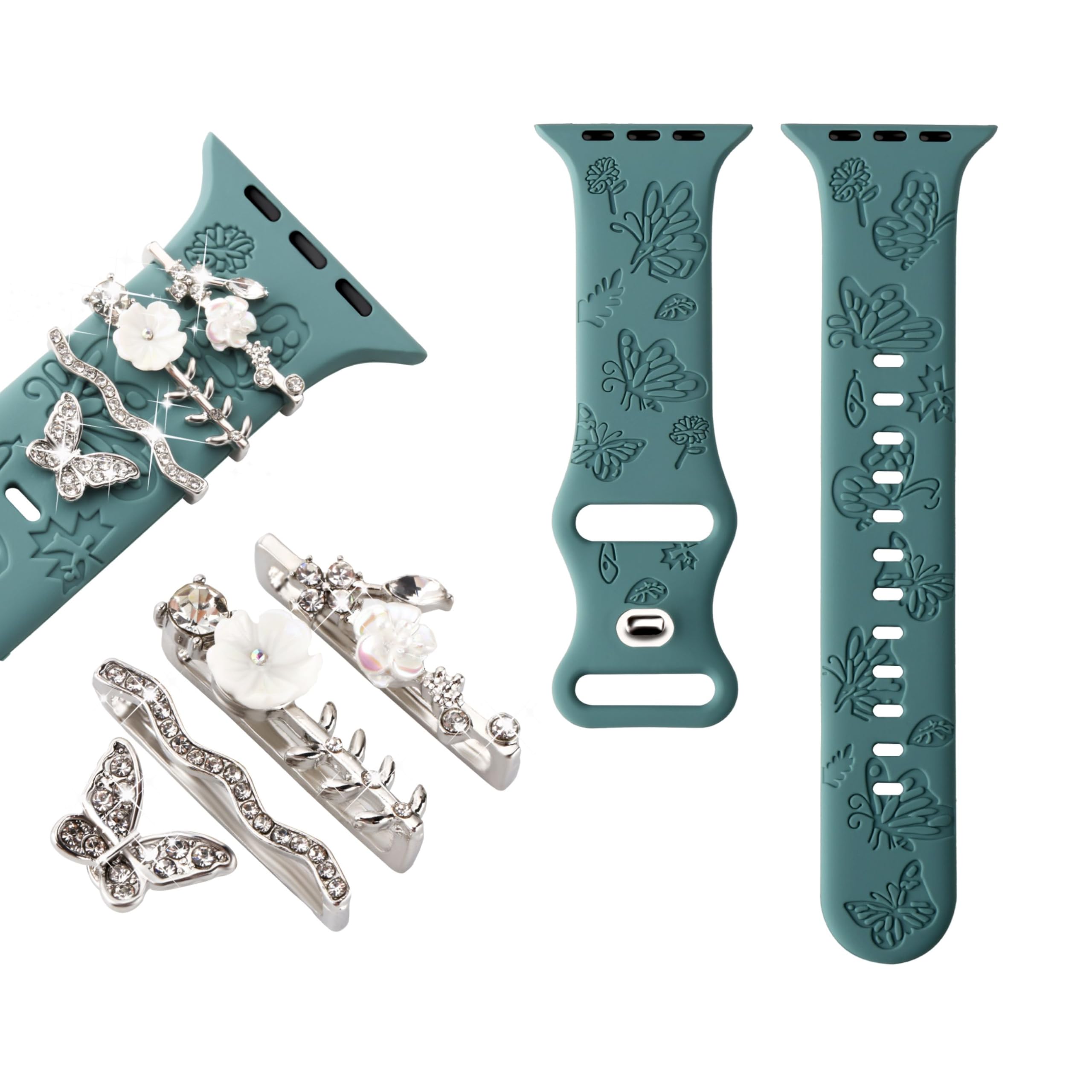 DAMAIJOY (Include Band) Women Watch Bands with Charms Designer Accessories Compatible with Apple iphone iwatch i Watched Wristband for Ultra 2 SE Series 9 8 7 6 5 4 3