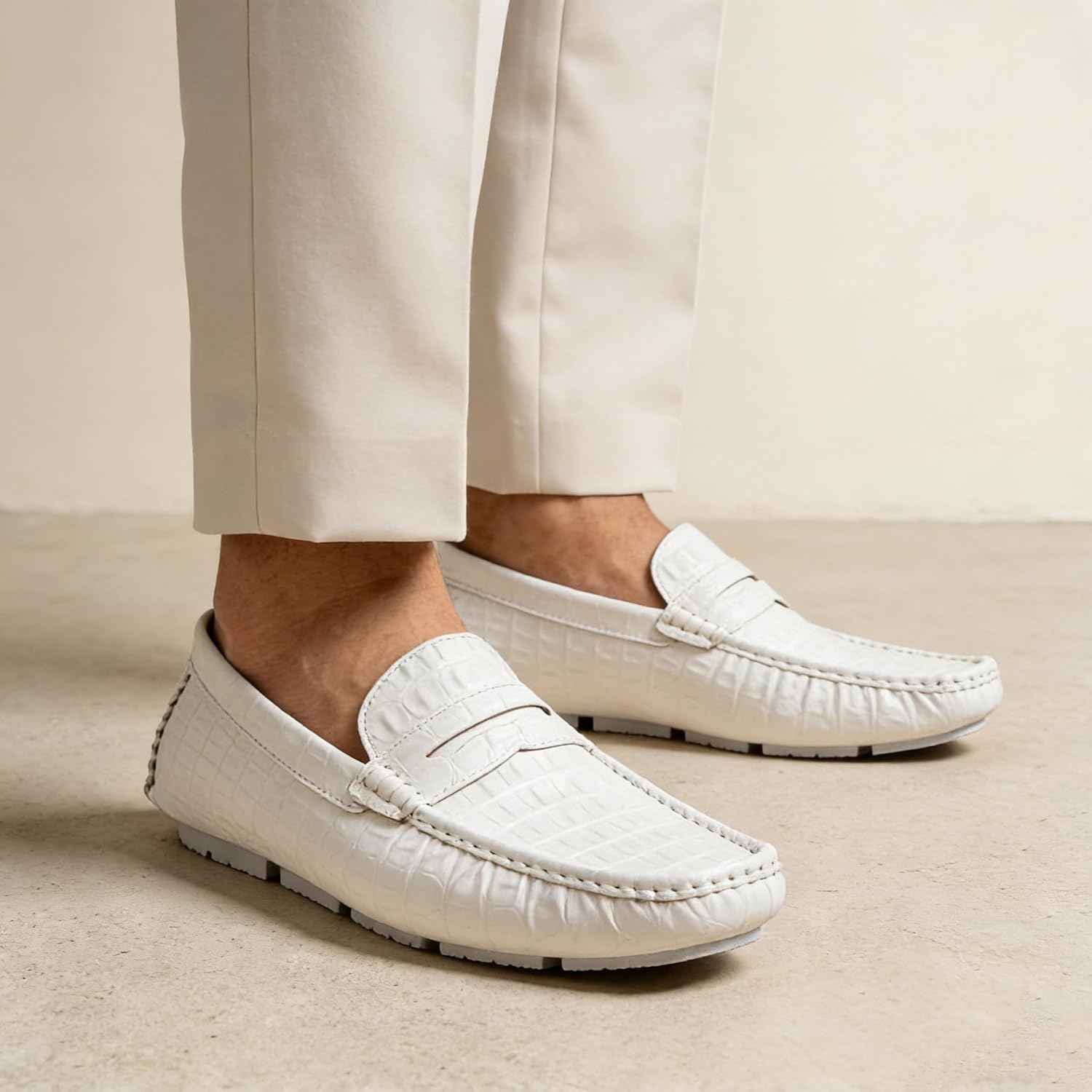 Jousen Men's Loafers Crocodile-Print Slip On Casual Driving Penny Loafer Shoes for Men