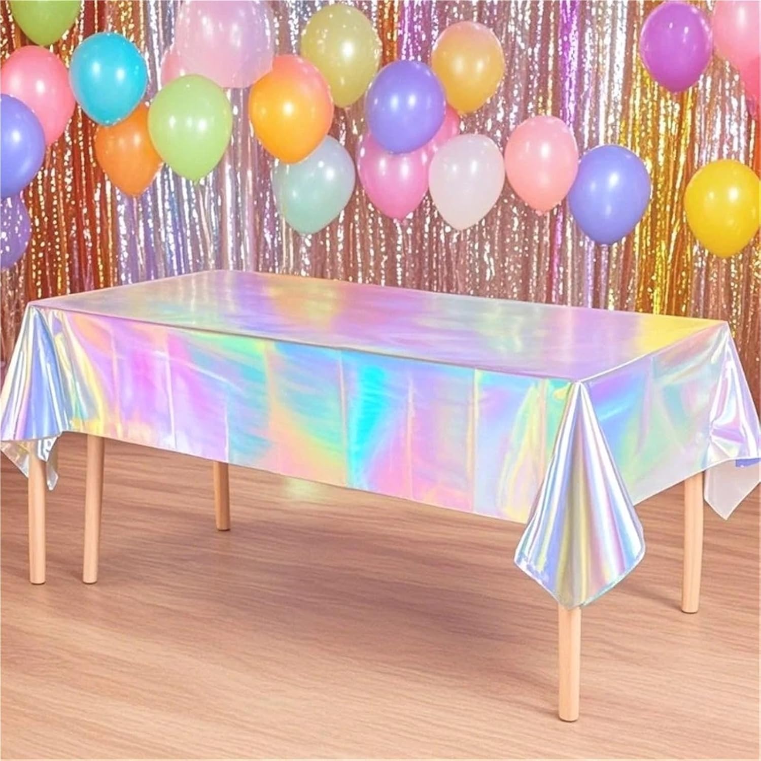 Disco Table Cloth 10 Pcs Shimmering Laser Rainbow Tablecloth, for Birthday Wedding Disco Party Decor
