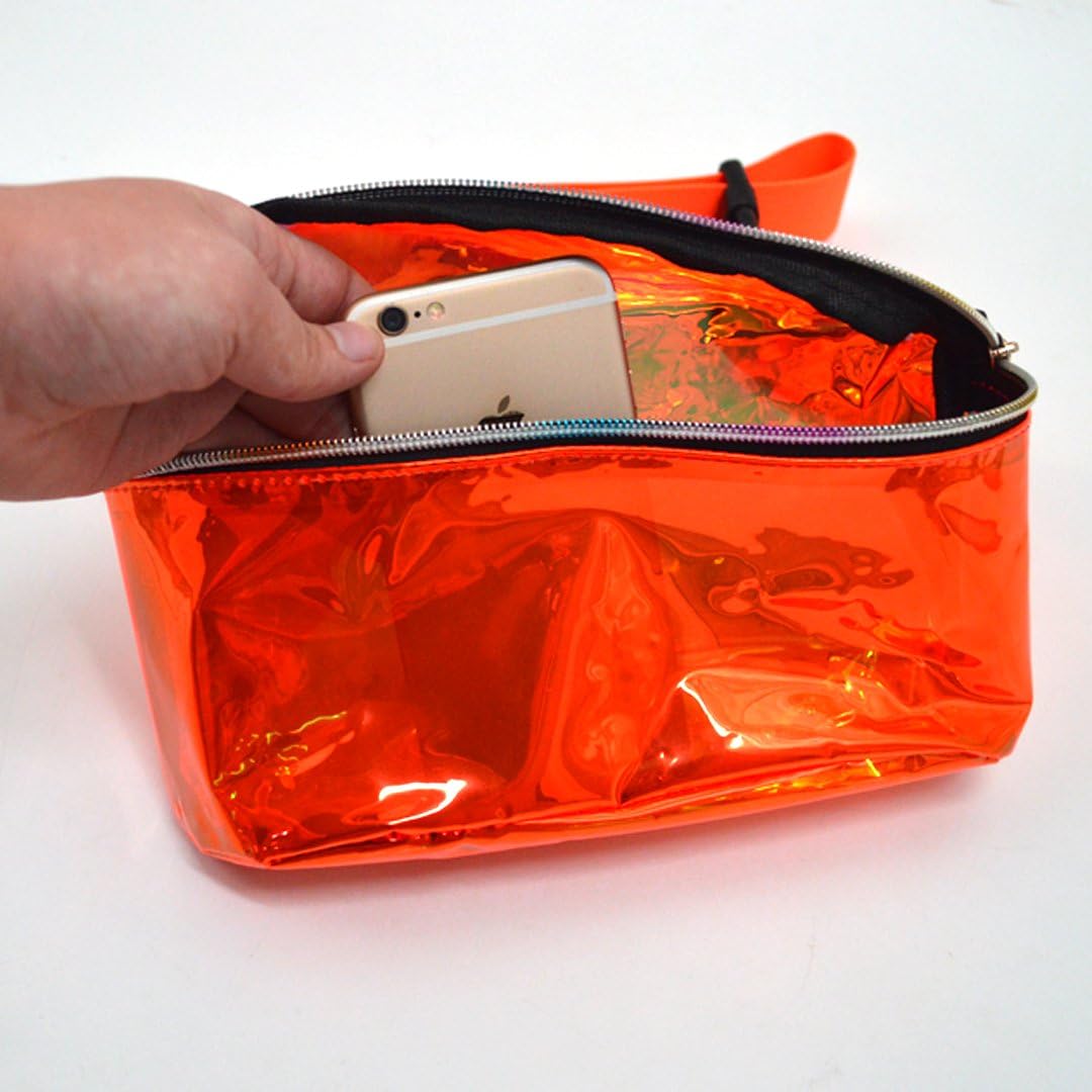 Goclothod Holographic Clear Fanny Pack Metallic Glitter Waist Bag Travel Sport Bum Bag Orange image 4
