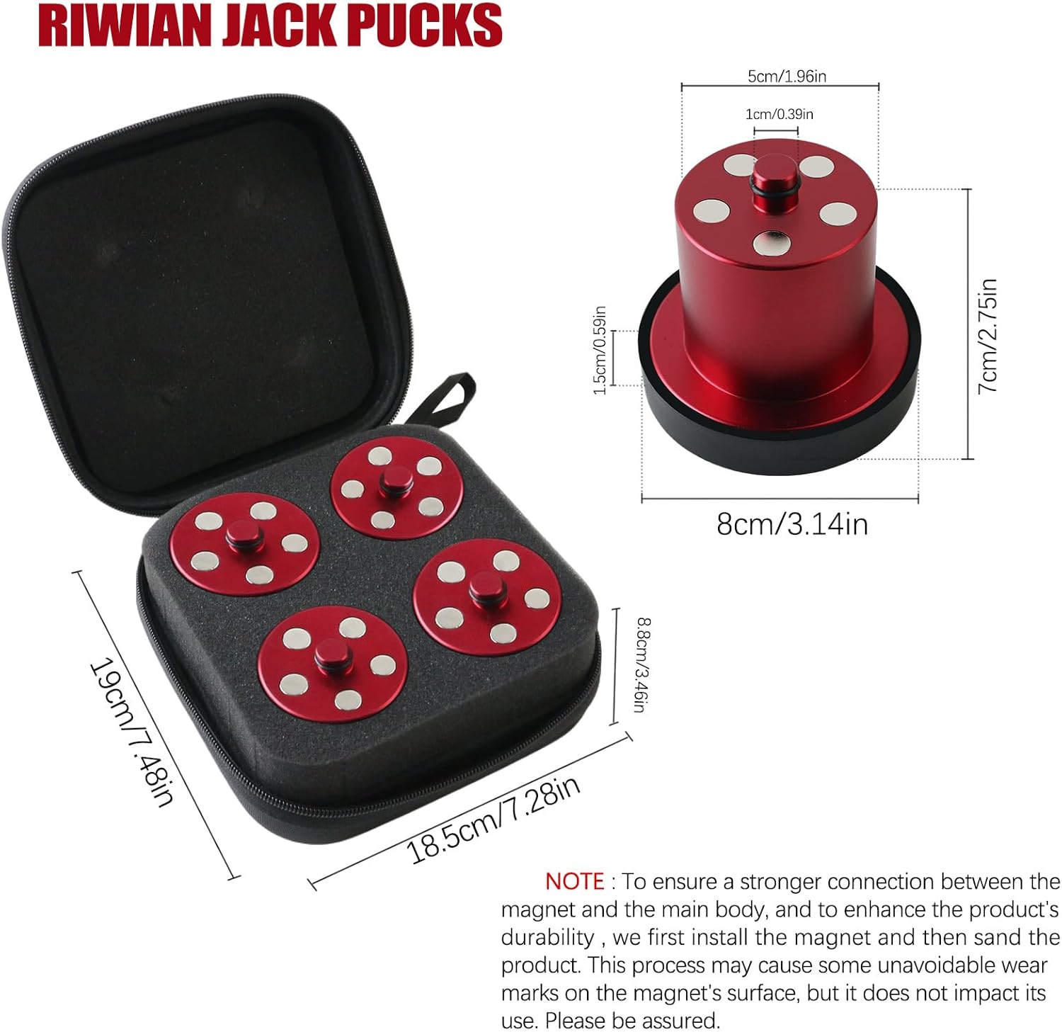 Jack Puck for Rivan R1s R1t Lifting Jack Pads Compatible with Rivian R1t R1s Accessories Floor Jack Lifting Magnetic Jack Puck for R1S/R1T 4 Packs with Zippered Case 4 Gen - Red