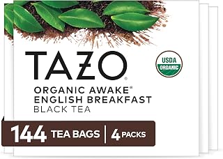 TAZO Organic Awake English Breakfast Black Tea Bags, Bold Darjeeling Blend, 144 Count Bulk Pack (4x36ct)