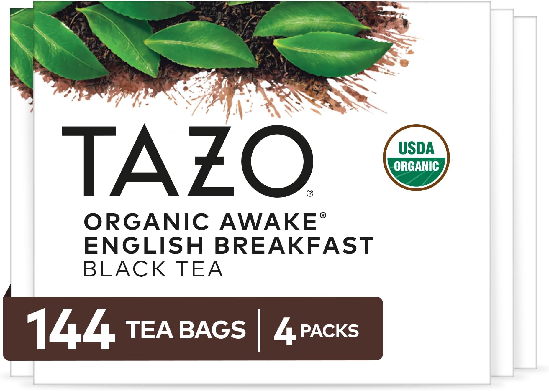 Organic Awake English Breakfast Black Tea Bags, 144 Total Tea Bags (36ct - Pack of 4)