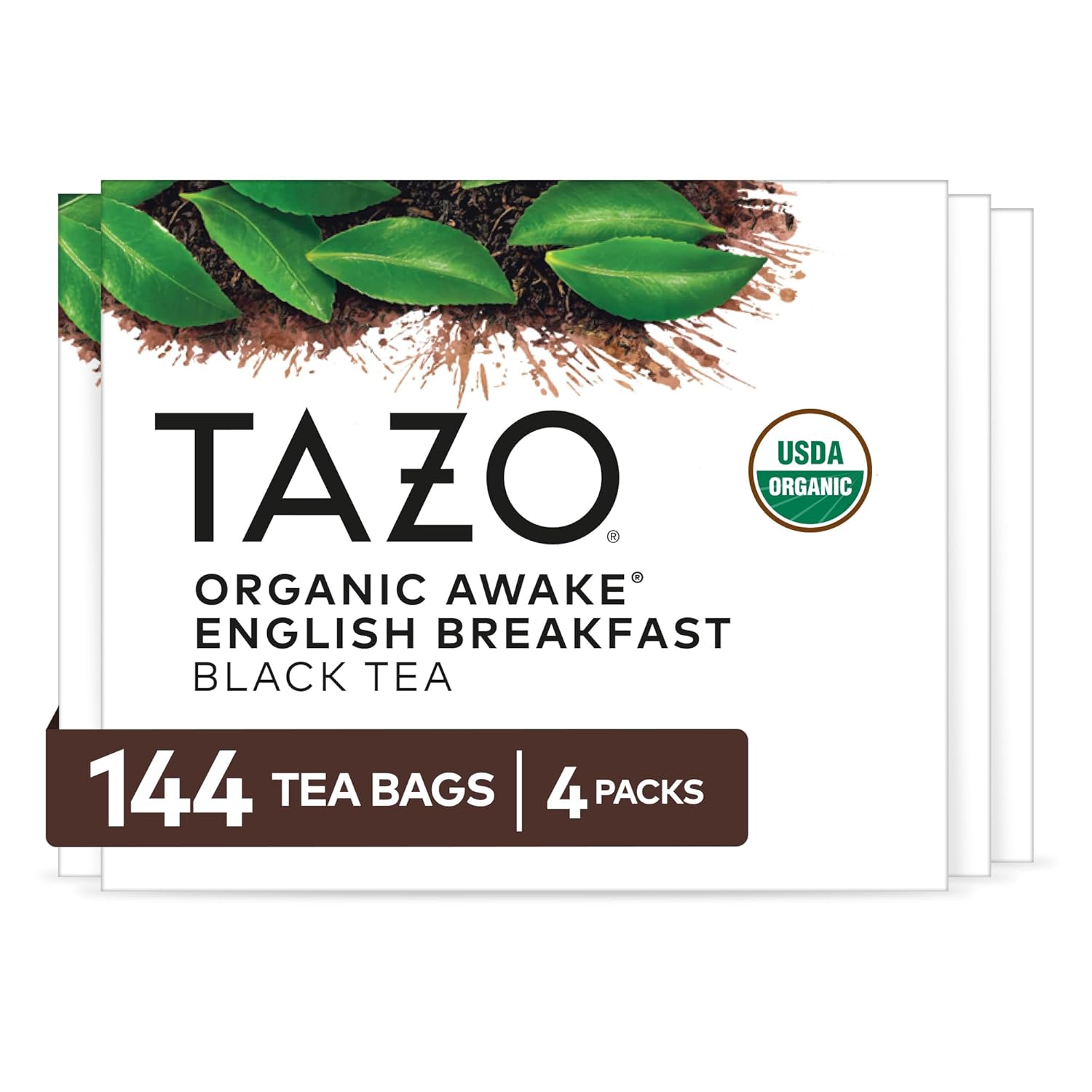 TAZO Organic Awake English Breakfast Black Tea Bags, Bold Darjeeling Blend, 144 Count Bulk Pack (4x36ct)