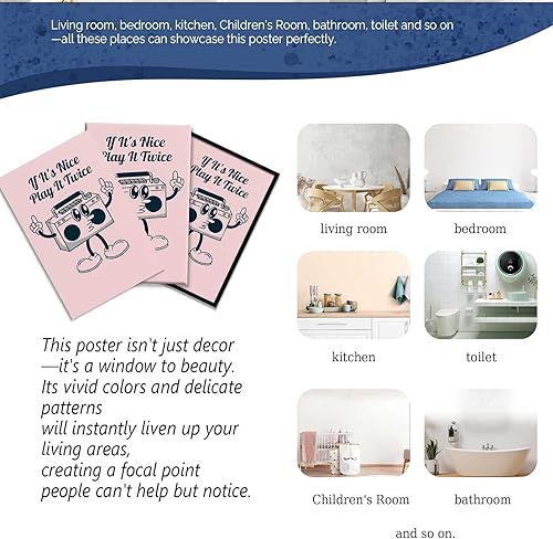 Miniatura 7 de Bonito lienzo antropomórfico Boombox para pared, pósteres estéticos de dibujos animados vintage, estilo retro y lúdico, impresiones de estilo