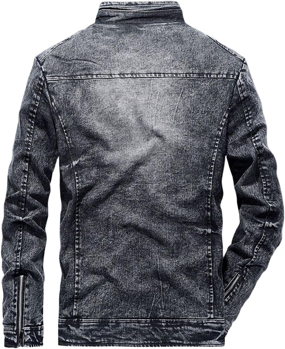 CHARTOU Men Casual Distressed Fleece Lined Denim Jacket Motorcycle Full Zip Up Jean Jacket